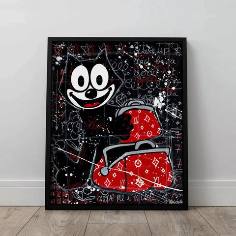 A framed painting of a cartoon character