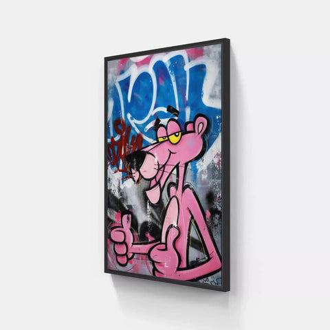 A pinky graffiti art piece on a wall