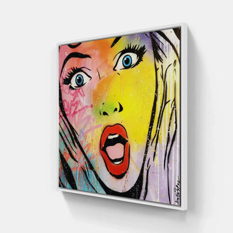 A painting of a woman with a surprised expression