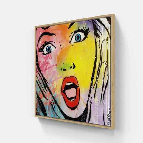 A painting of a woman with a surprised expression