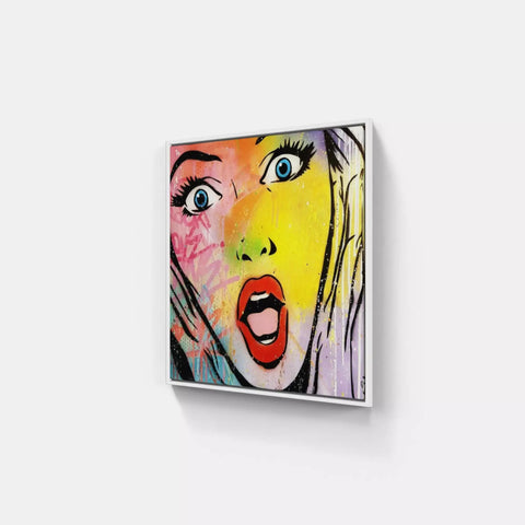 A painting of a woman with a surprised expression