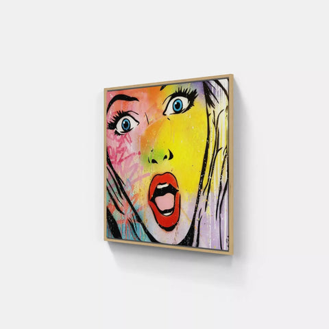 A painting of a woman with a surprised expression