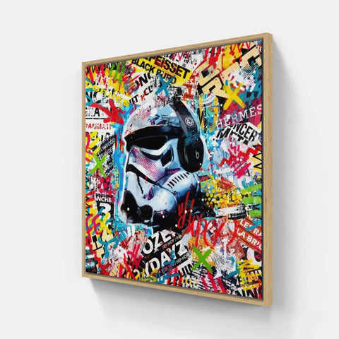 A painting of a storm trooper on a wall