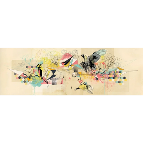 Abstract art with birds and flowers