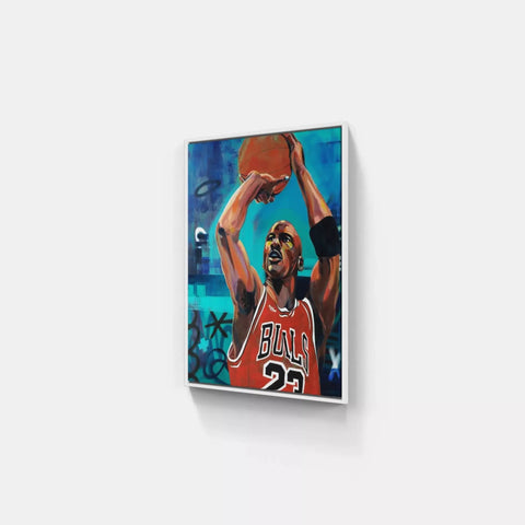 A painting of a basketball player holding a ball