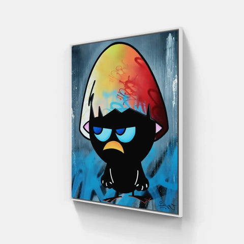 A cartoon character with a colorful background on a canvas