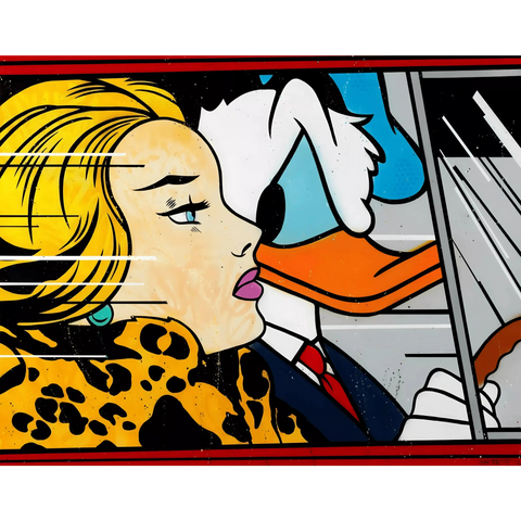 A painting of a woman and a duck