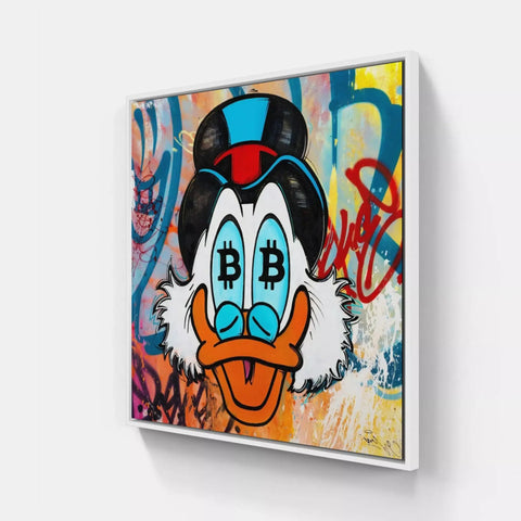 A painting of a duck wearing a hat