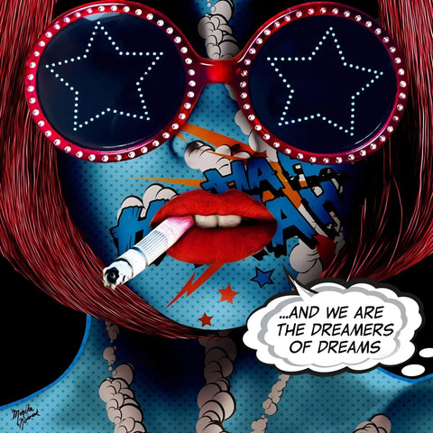 A woman with sunglasses and a speech bubble