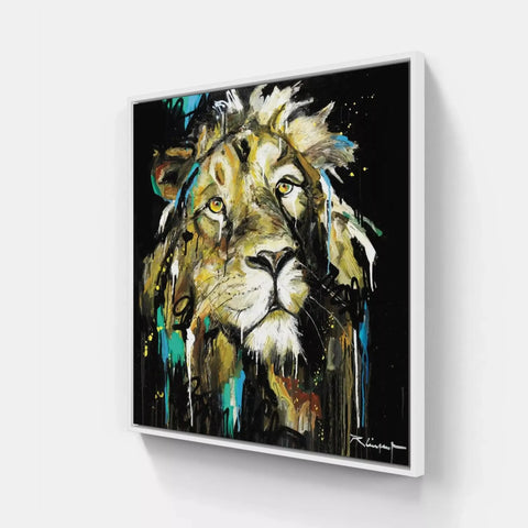 A painting of a lion on a wall