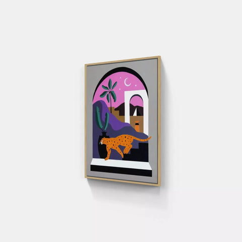 A painting of a cat and a dog in a window