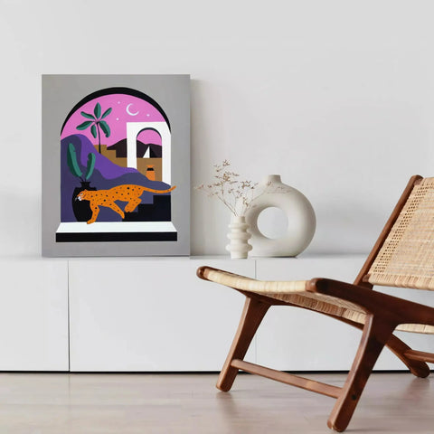 A painting of a cat and a dog on a wall