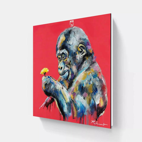 A painting of a monkey with a banana