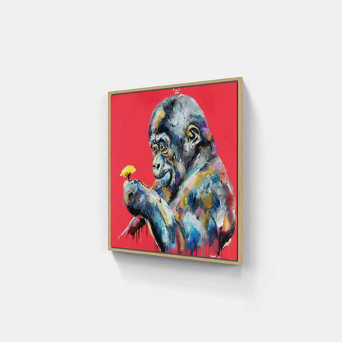 A painting of a gorilla eating a banana