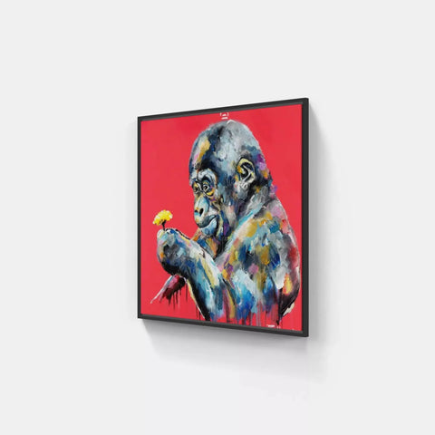 A painting of a gorilla on a red background