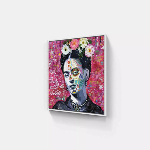 A painting of a woman with flowers on her face