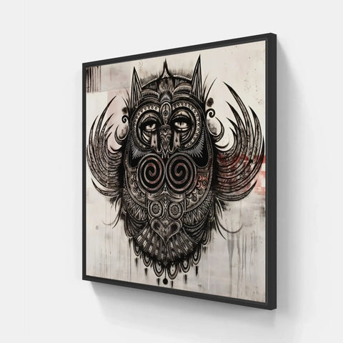 An owl with wings on a white background canvas wall art print