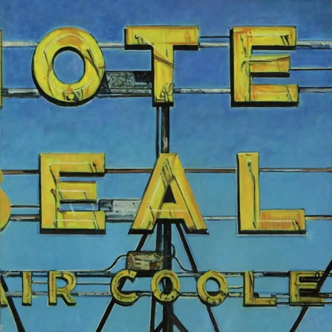 A painting of a motel sign with the words motel