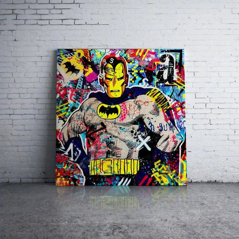 A large canvas with a superhero painting on it