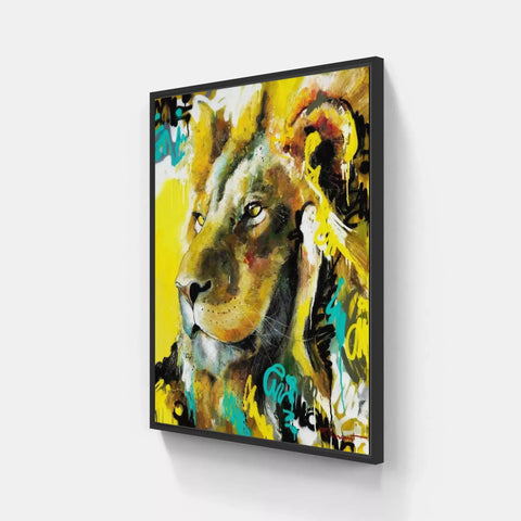 A painting of a lion on a wall