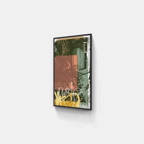 A framed print of a tropical scene