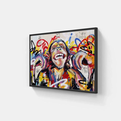 A painting of a monkey with graffiti on it