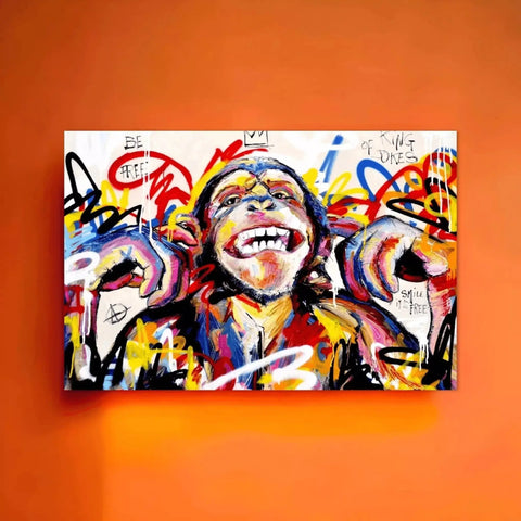 A painting on a wall with graffiti on it