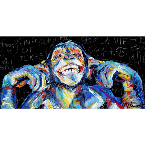 A painting of a gorilla with a black background