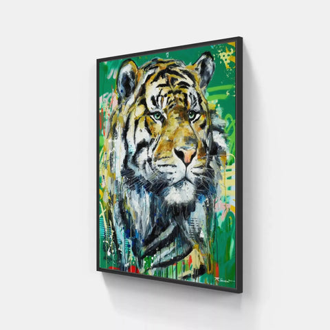 A painting of a tiger on a wall