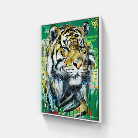 A painting of a tiger on a wall