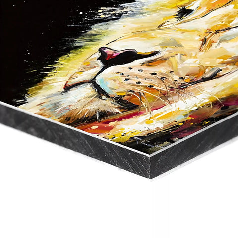 A painting of a lion on a white background