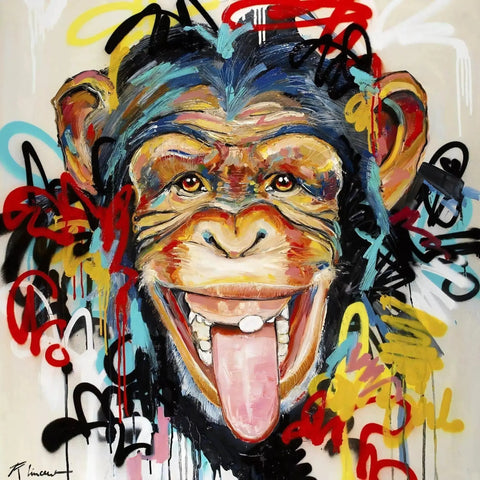 A painting of a monkey with a tongue