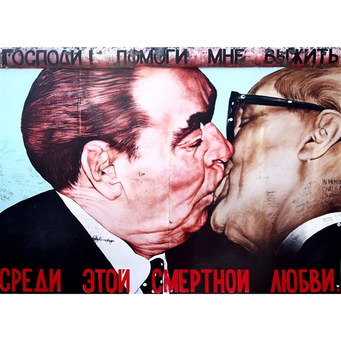 A poster with a man kissing another man