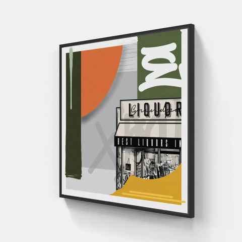 A framed print of a movie theater