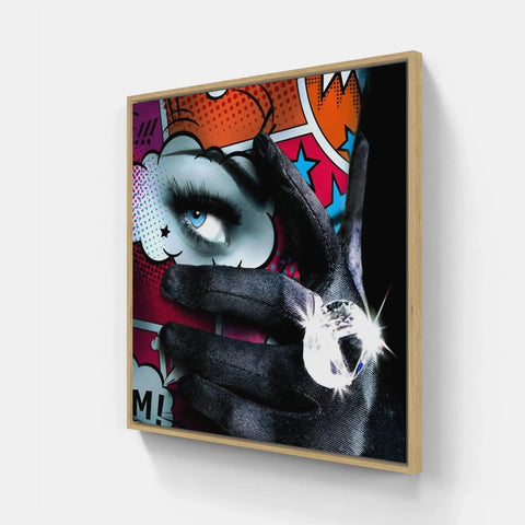 A framed canvas with a painting of a cat