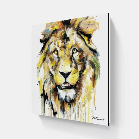 A painting of a lion on a white background