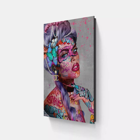 A woman with tattoos and butterflies on her face canvas print