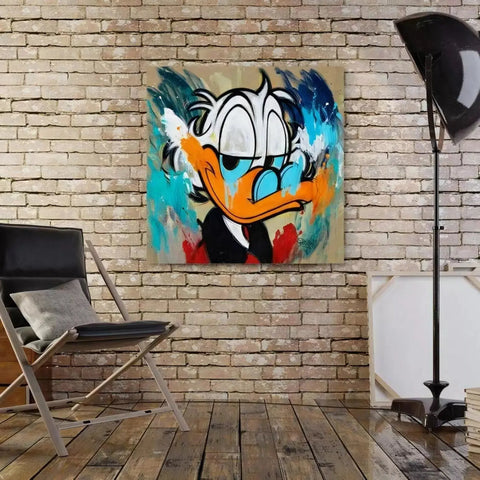 A painting of a duck in a room