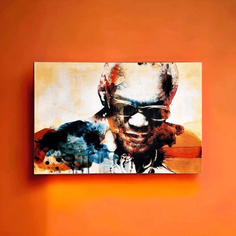 A painting on a wall with a man in sunglasses