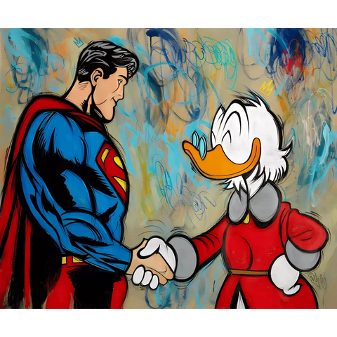 Arafed image of a cartoon character shaking hands with a duck