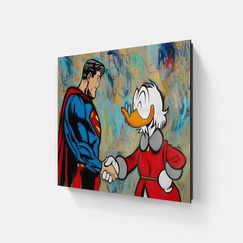 A painting of a duck and superman