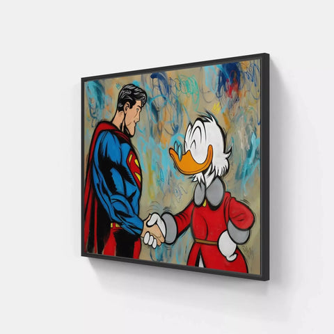 A painting of a duck and superman