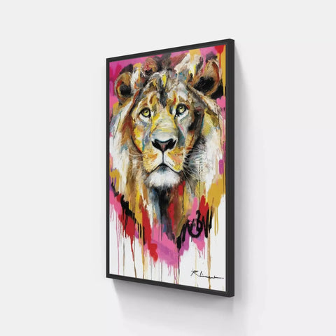 A painting of a lion on a wall