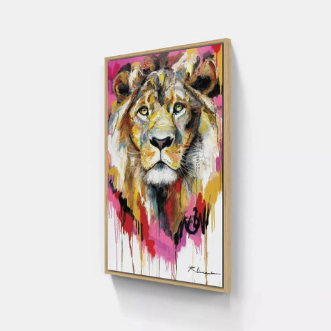 A painting of a lion on a wall