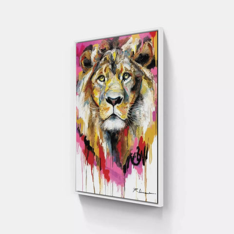 A painting of a lion on a wall