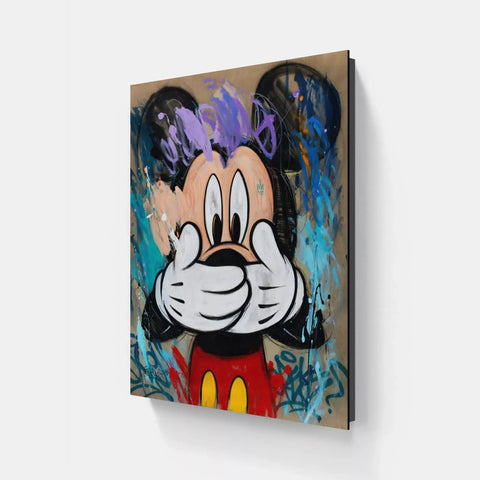 A painting of a mickey mouse with a colorful background