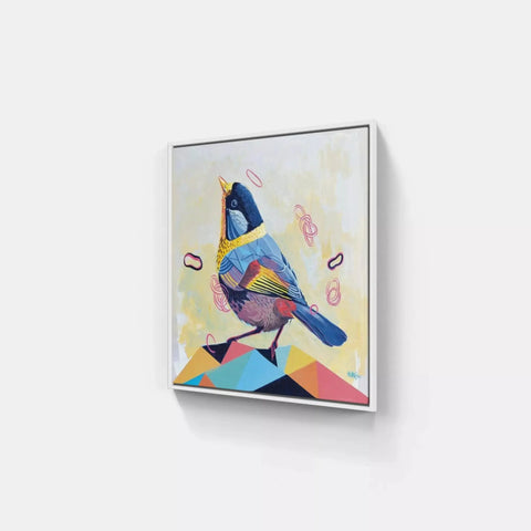 A painting of a bird on a wall