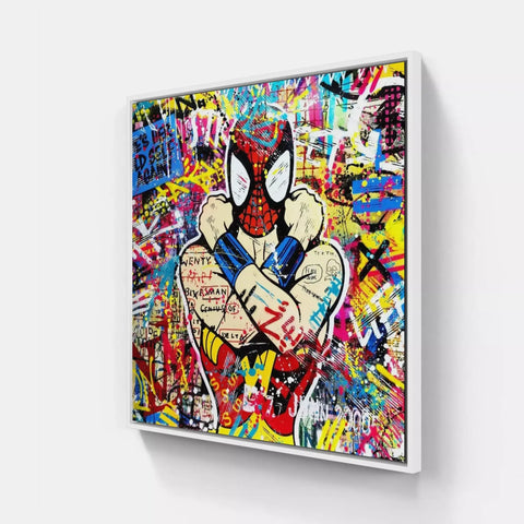 A large canvas with graffiti art on it