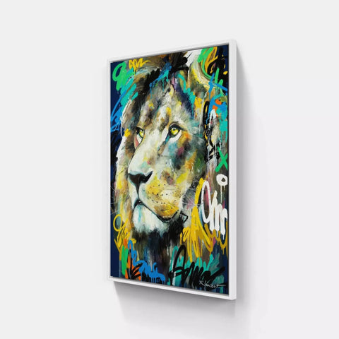 A painting of a lion on a wall