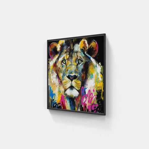 A painting of a lion on a wall